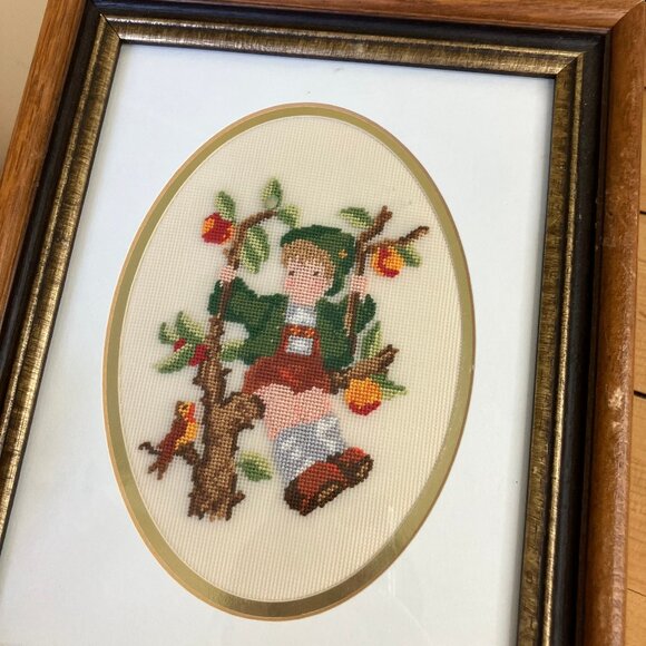 Hummel Children Petit Point Completed Vintage Boy & Girl Framed Hand Embroidery - Picture 4 of 8